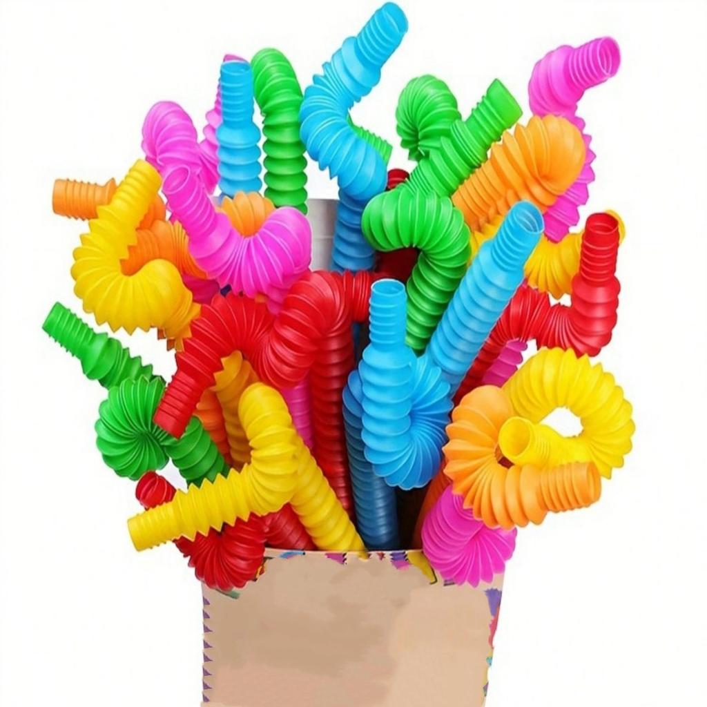 6PCS Mini Color Plastic Bellows Squeeze Toy Pull Telescopic Tube Popular Sensory Toys Adult Restless Children Decompression Vent