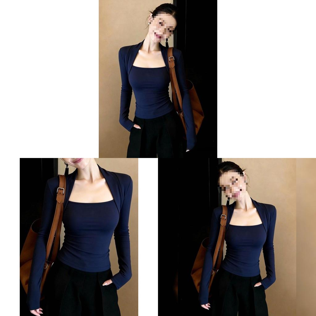 Form Fitting Long Sleeves Top With Solid Color And Square Collar For Spring