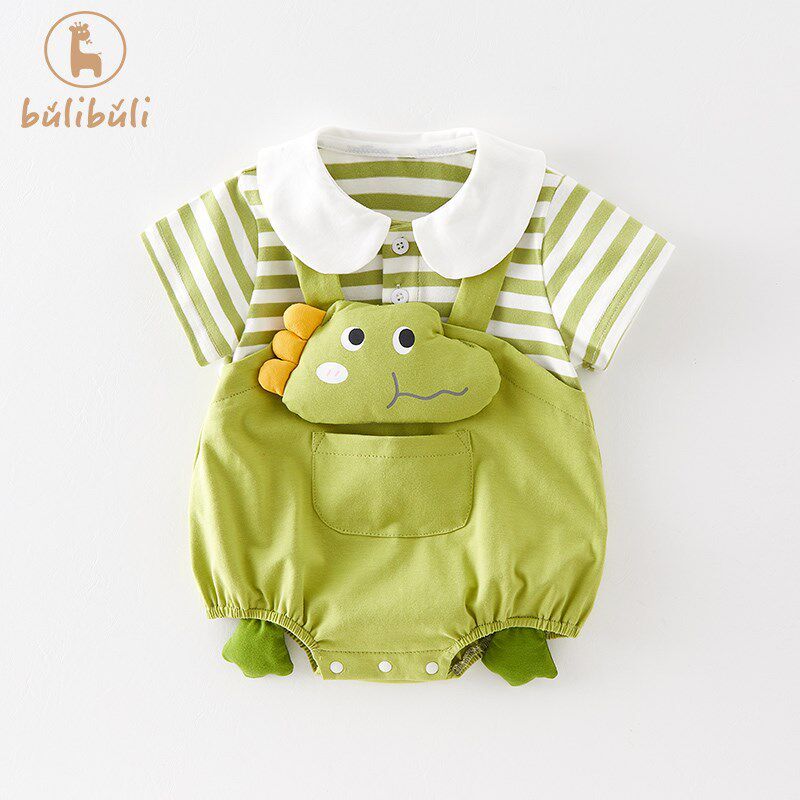 Super Cute Baby Romper Summer Outfit Newborn Baby Cute Dinosaur Triangle Romper Summer Thin One-Piece Crawling Suit Green 66