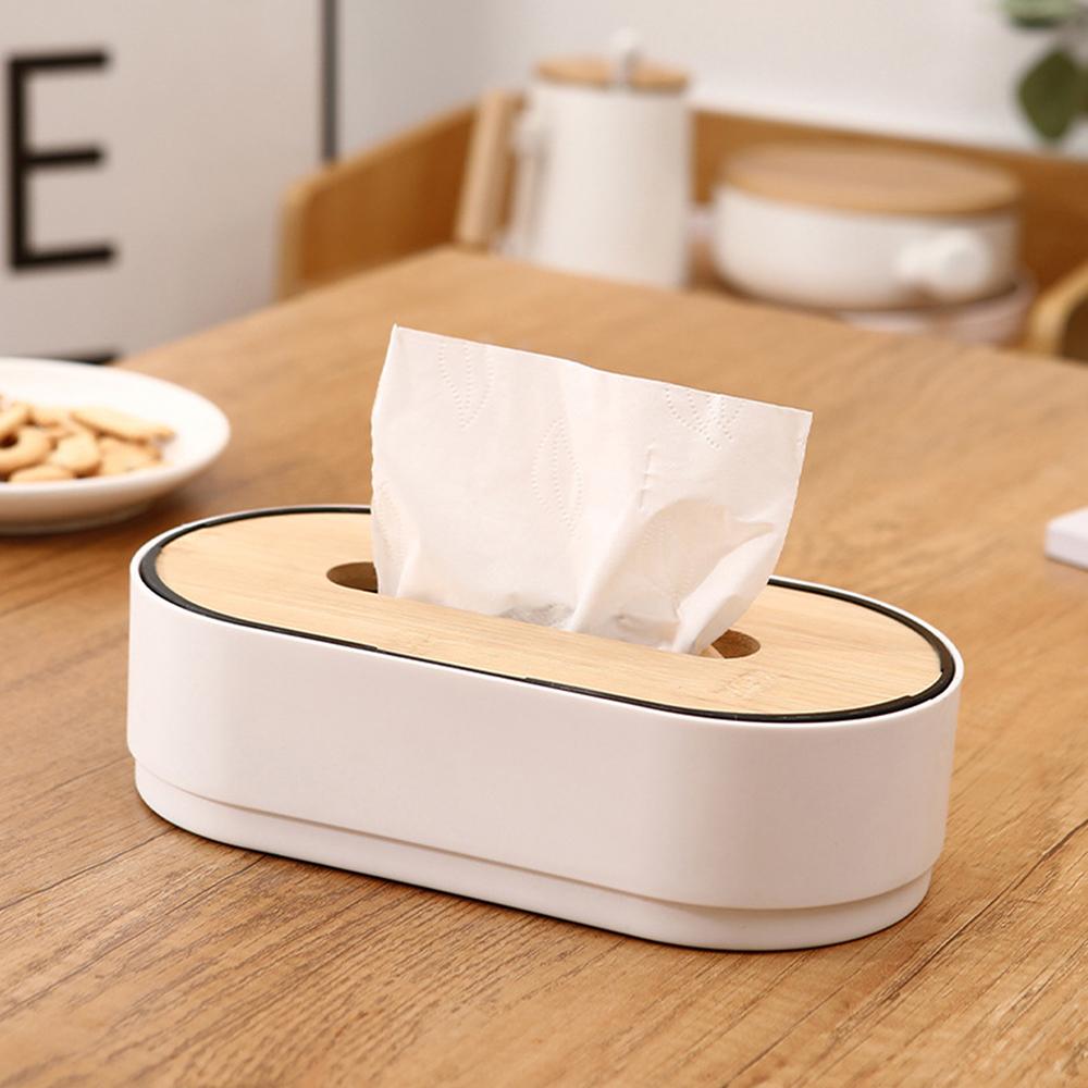 Tissue Box Organizer Table Napkin Ring Tissue Case Paper Box Container Bamboo Cover Solid Wood Storage Box Home Table Decoration