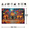2D Día De Los Muertos Street Scene Wall Tapestry, Colorful Mexican Holiday Backdrop for Living Room