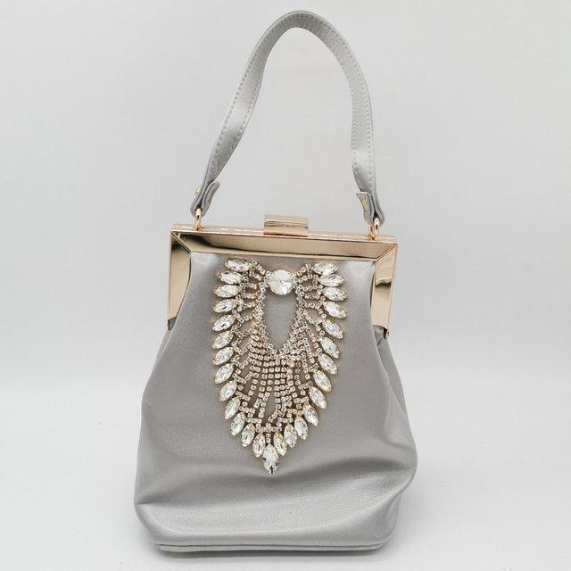 

Boutique De FGG Diamond Women Satin Evening Purses Bag Wedding Cocktail Metal Clutches Handbags Bridal Crystal Clutch Totes Bag Small Clutch