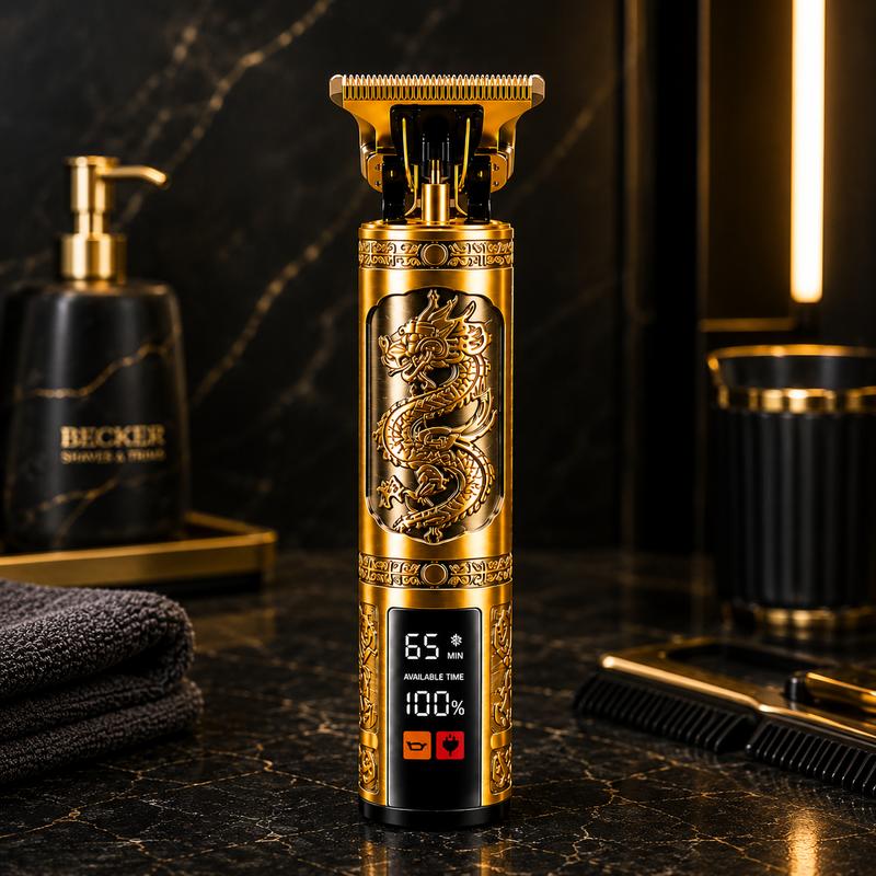 Kabelloser Haarschneider und Bartschneider mit goldenem LED-Display Modell Dragon von Becker