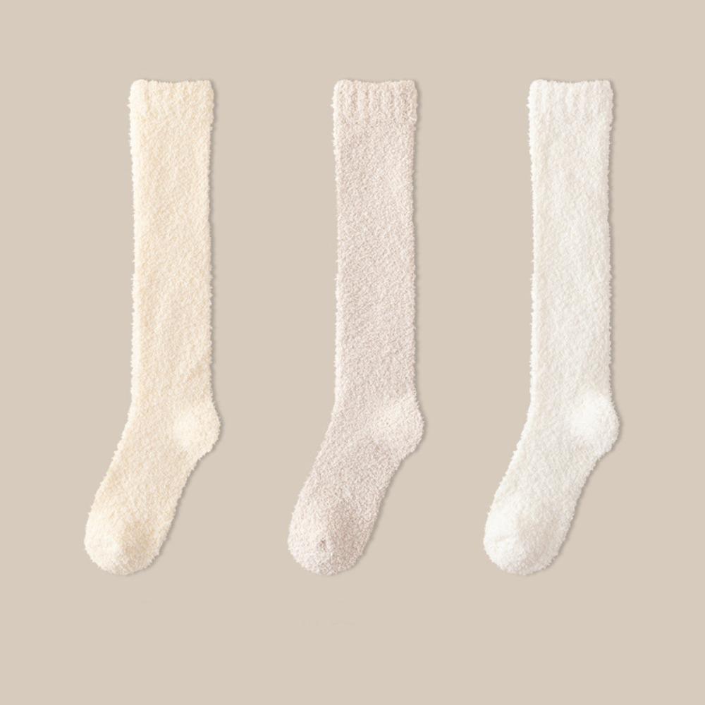 

3Pairs Winter Floor Plush Socks Simple Winter Thicken Stockings Kawaii Knee High Stockings Winter Style 2
