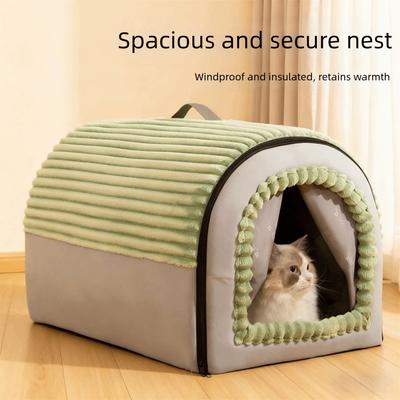 Enclosed Dog Bed & Cat Bed Detachable Warm Tent Winter Pet House  For Small Animals