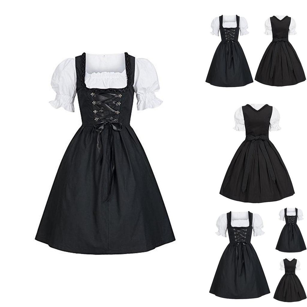 Elegant Black Oktoberfest Costume Featuring Unique Puff Sleeve Design For Womens Fashion