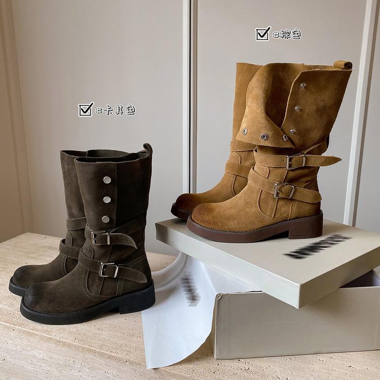 Martin Boots Women's Breathable Leather Thick Heel Low Heel Single Boots Short Boots Travel Boots 2025 New Autumn Matte Boots