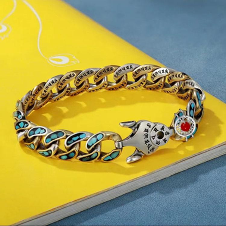 New High-end Six Character Mantra Ring Men's and Women's Bracelet Fashionable National Court Bracelet