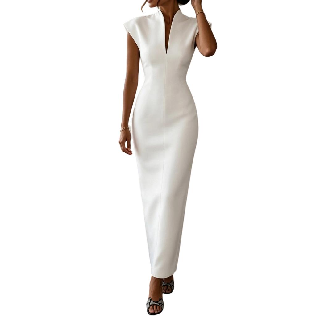 Abito da Donna a Tubino Senza Maniche con Collo Alto Scollatura a V Vita Stretta Bodycon Midi Abito da Sera Formale