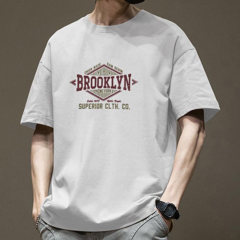 Heavy Short-Sleeved T-Shirt Men S Print Summer New Fashion Cool Hip-Hop Boys Loose Top Half-Sleeved Men S
