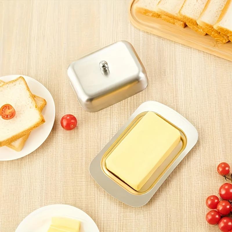 1SET Stainless Steel Butter Box with Lid, Rectangular Butter Box, Cheese Box, Pastry Tray, Bread Box, Snack Storage Plate