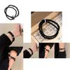 Stylish Double Circle Bracelet Black Beads For Men And Women Trendy Retro Design