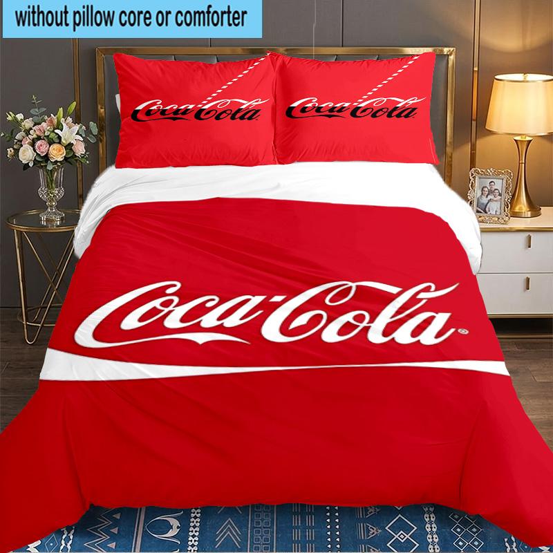 Coca-Cola Artwork Design 3-teiliges Bettwäsche-Set, Ideal für 1 Bettbezug und 2 Kissenbezüge, Perfekt als Geschenk für Fans, Ideal für Schlafzimmer, Studentenwohnheim