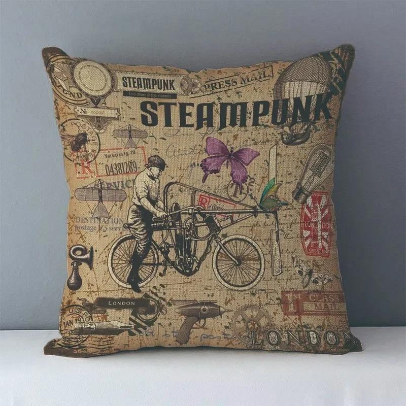 Europeisk stil vintage steampunk-mönster tryckt mysigt soffkuddfodral heminredningskuddar x sängkläder örngott J