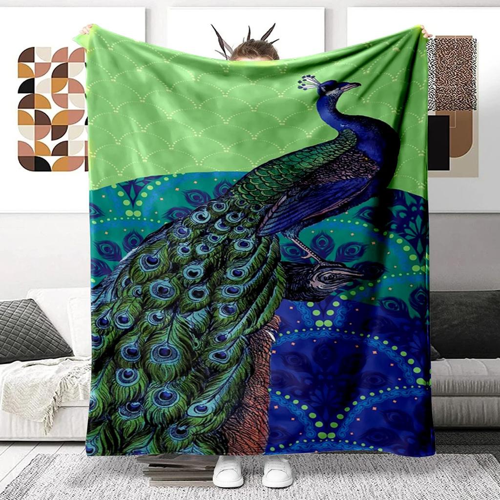 Colorful Peacock Picture Digitalprinted Polyester Bedroom Velvet Flannel Cover Blanket Fleece Soft Sofa Cover Blankets for Beds