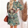 Women's Fashion Elegant Autmn And Winter Long Sleeve V,Neck Christmas Print Dress