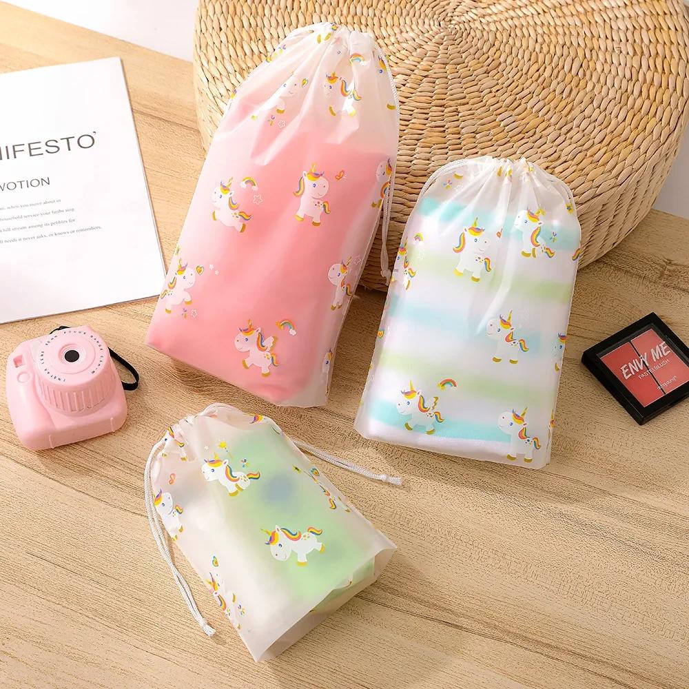 3 Stück/Los Tragbarer Aufbewahrungsorganizer Reisetasche Wasserdichte Transparente Plastik-Aufbewahrungstasche Kordelzug Öko-Taschen Kosmetiktaschen