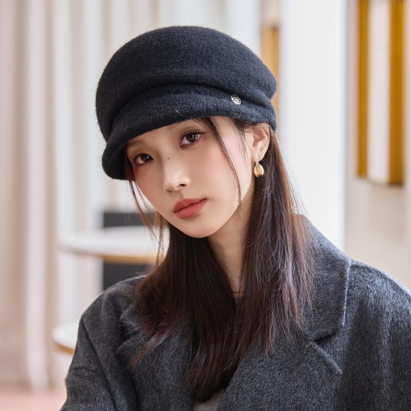 Autumn and Winter Women's Wool Thermal Hat Fashionable Velvet Thickened Large Head Circumference Wool Knitted Hat