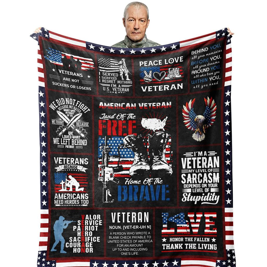 Veterans Gift Blanket, Sea, Land And Air Soldier Printed Decorative Flannel Blanket