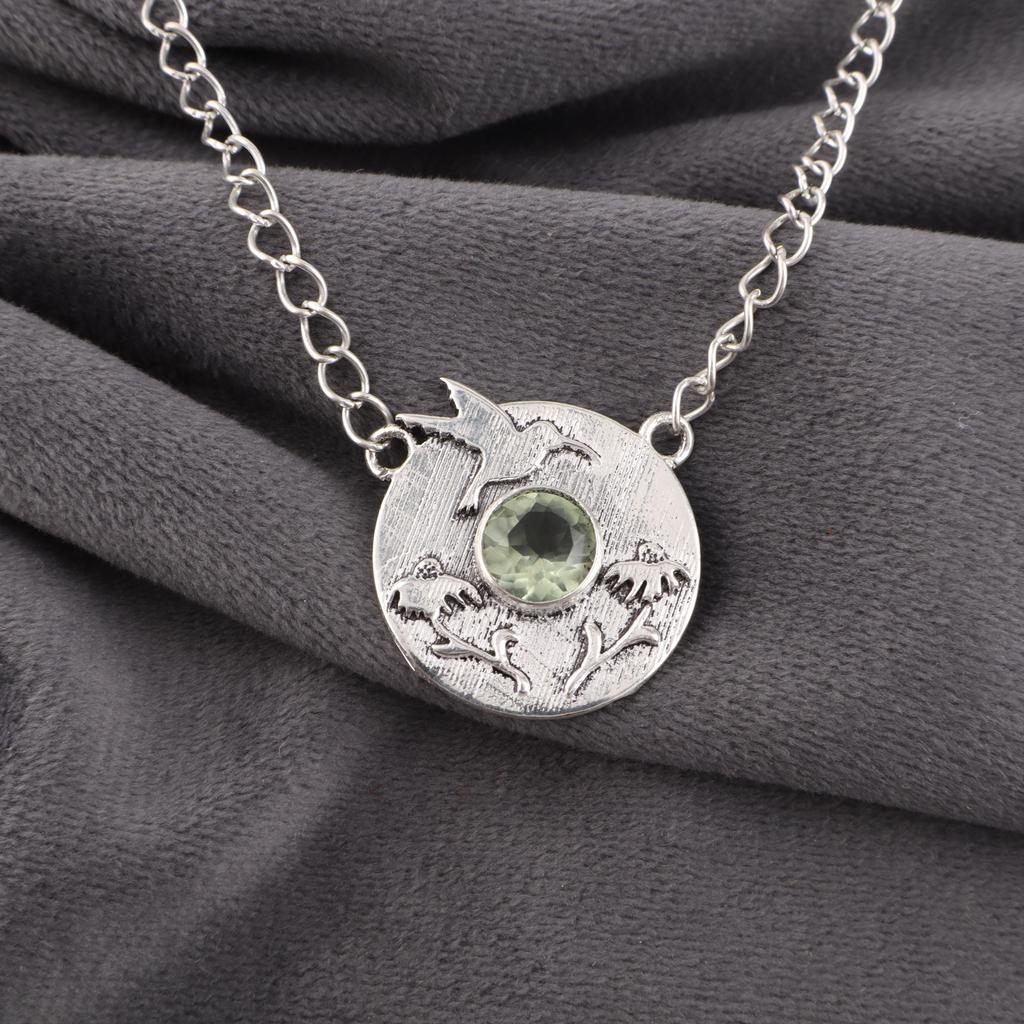 Green Amethyst Gemstone Pendant, 925 Solid Sterling Silver Pendant, Handmade Antique Jewelry, Gift For Mother Day