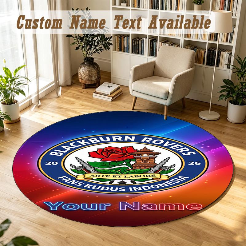 Round Rug Custom NameBlackburn Rovers Football Pattern Non Slip Carpet Home Floor Decor