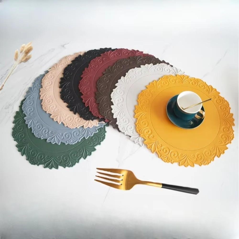 Anti-Slip Table Placemats Round Shape Faux Leather Placemats Embossed Placemats Dining Table