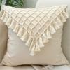 Soft Cotton-ramie Pillow Covers, European Style With Tassels Cushion Cover Shell for Sofa Bedroom Cream Beige Stylish