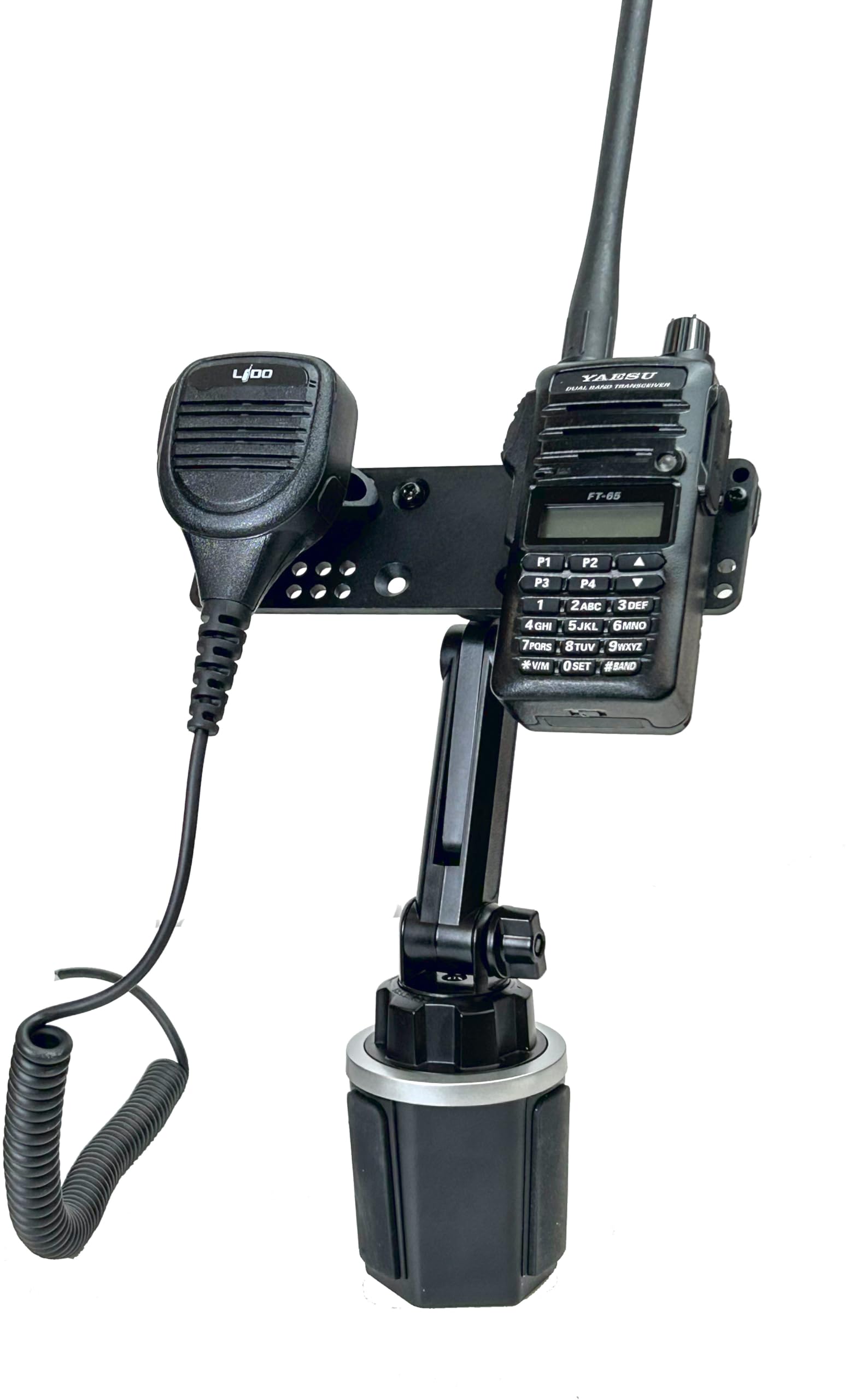 

Lido Cup Holder Mount with Height Adjustment and Microphone Holder for Anytone BaoFeng Icom Kenwood Yaesu Wouxon HT чорний