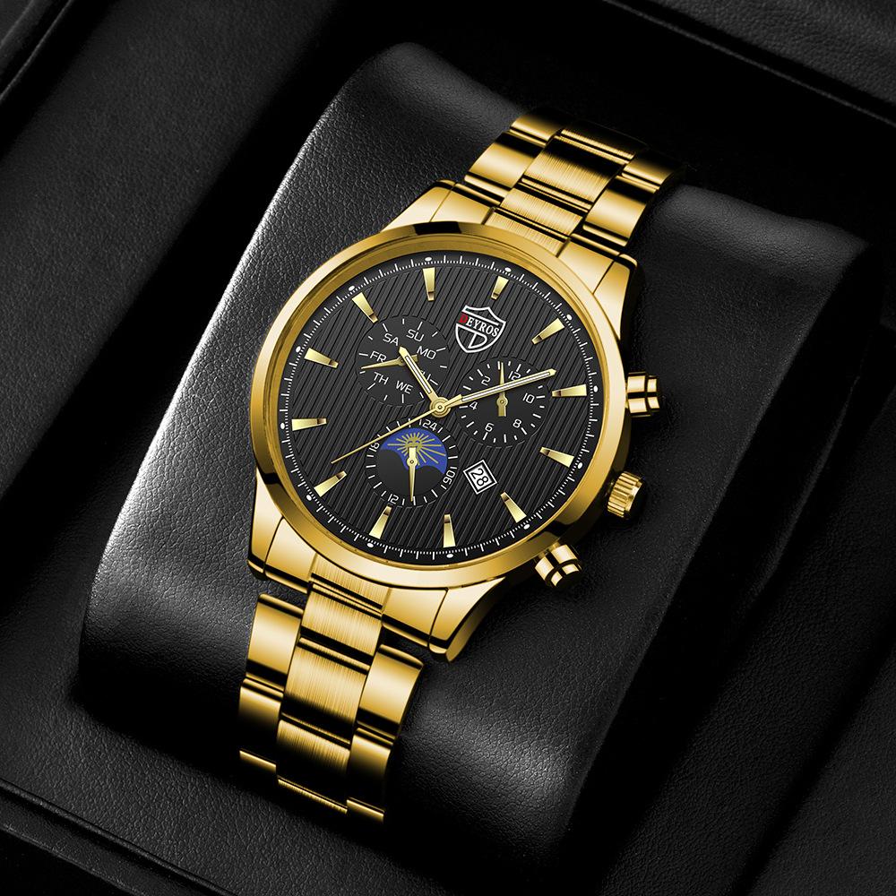 Men'S Stainless Steel Fashion Luminous Calendar Watch Quartz Watch