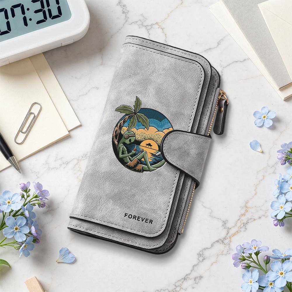 Alien Pattern Long Wallet Fashion Portable Multi Card Slot Purse Casual Durable Daily Use Carry Bag