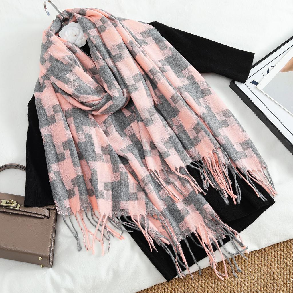 New Women's Retro Thousand Bird Grid Tassel Thickened Warm Scarf Japanese Korean Students Versatile Shawl