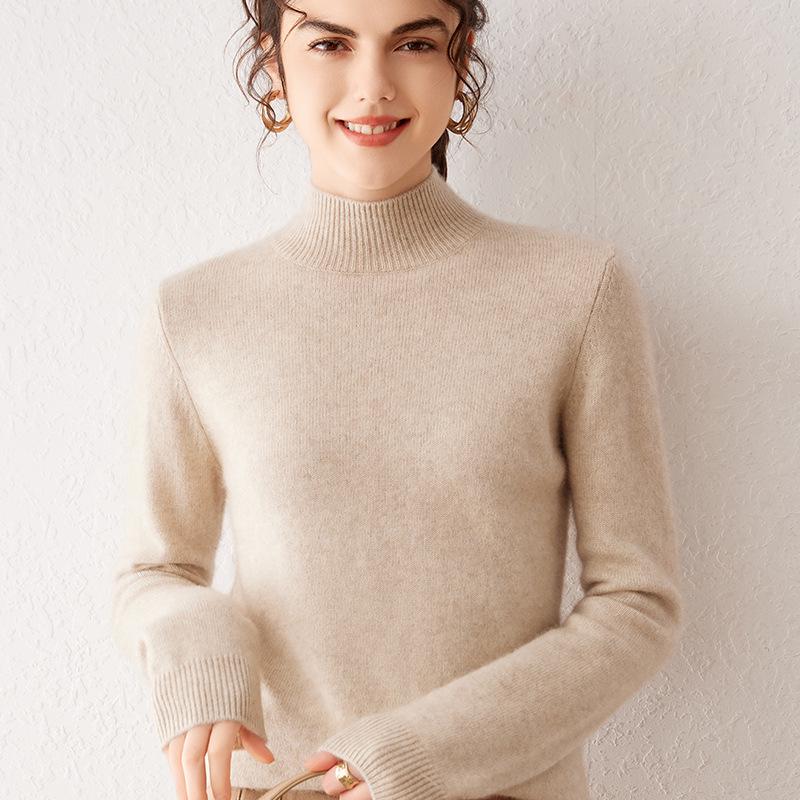 Women's Cashmere Knit Long Sleeve Base Layer Top - Warm, Loose, and Versatile for Autumn/Winter