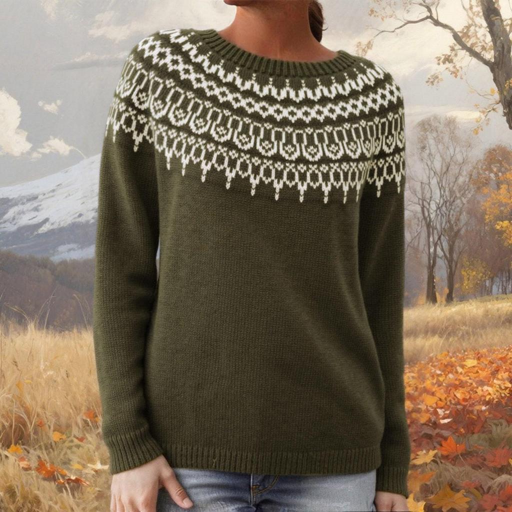 Ladies' Fashion Sweater, Round Neck,Loose Pullover Long-sleeved Knitted Sweater