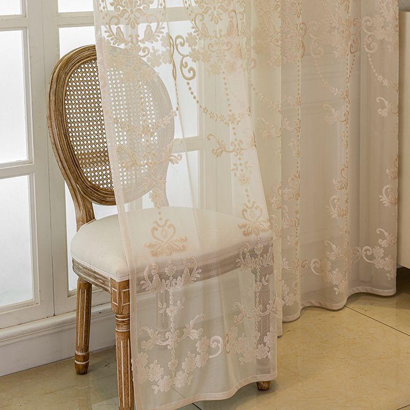 Broderade Skira Gardiner Ljusfiltrerande Spets Fönsterskärm Europeisk Stil för Vardagsrum Sovrum Balkong Burspråksfönster