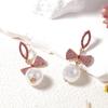 Valentine's Day exquisite light luxury fashion simple zircon bow imitation pearl pendant earrings versatile women's models