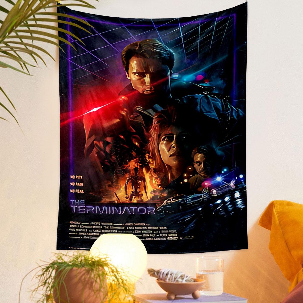 The Terminator Tapestry Wall Hanging, Arnold Sci-Fi Movie Poster Art, Retro Wall Decor for Bedroom Living Room Dorm