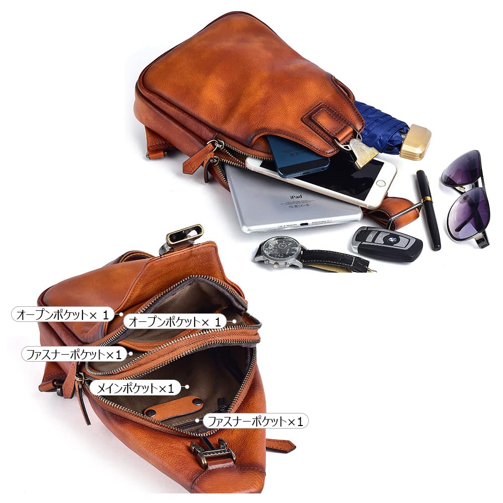 Whatna Antik-Stil Gegerbtes Natur-Rindsleder Umhängetasche Ein-Schulter-Tasche für Herren, Echtes Leder, Dick, 13547 (Braun B)