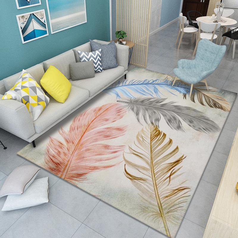 WTEMPO Feather Print Carpet Living Room Large Area Anti-Slip Carpet Bedroom Room Bedside Blanket Home