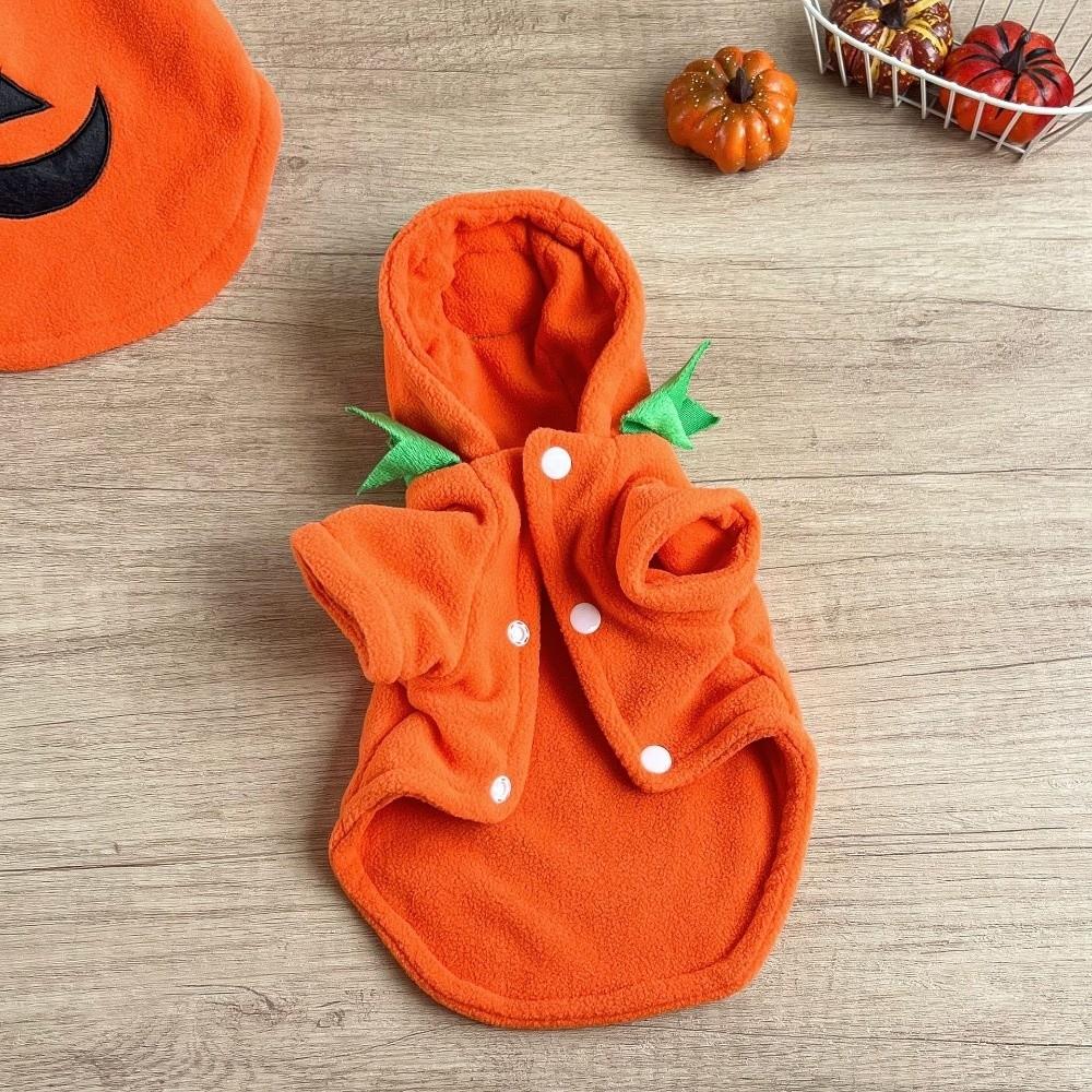 Orange Halloween Dog Clothes Warm Fleece Dog Hoodie Cute Pet Cosplay Costume  Halloween Party