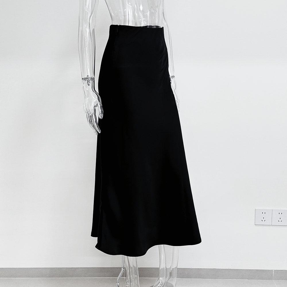 2024 French High-End Satin Bodycon A-Line Fishtail Midi Skirt for Women