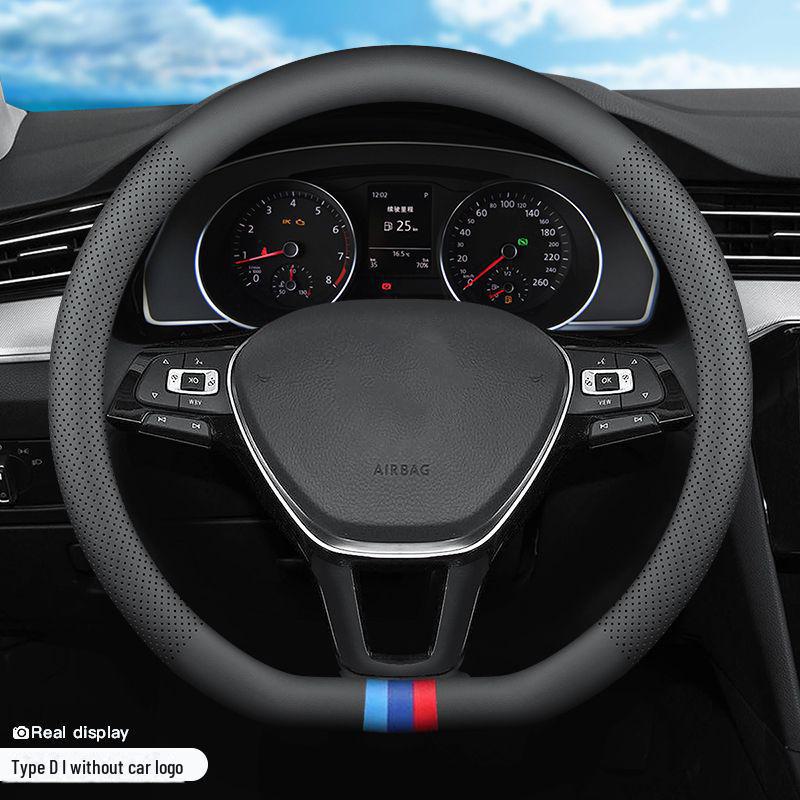 Universal Nappa Leather Car Steering Wheel Cover for All Seasons, Breathable and Sweat-Absorbent, Perforated Design, Protects and Enhances Grip.