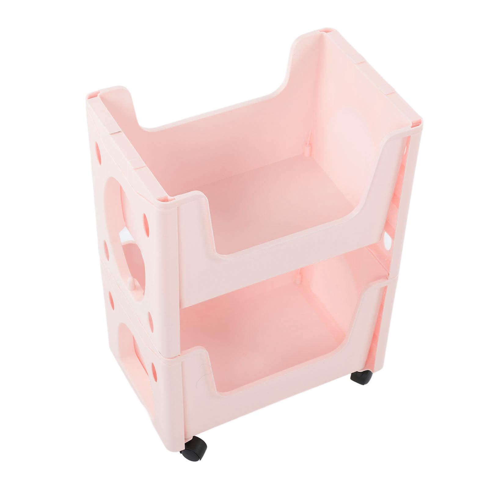 

Storage Cart Large Capacity Thickened Mobile Storage Rack with Lockable Casters for Books Toys Seasoning Bottles 2 Layer рожевий
