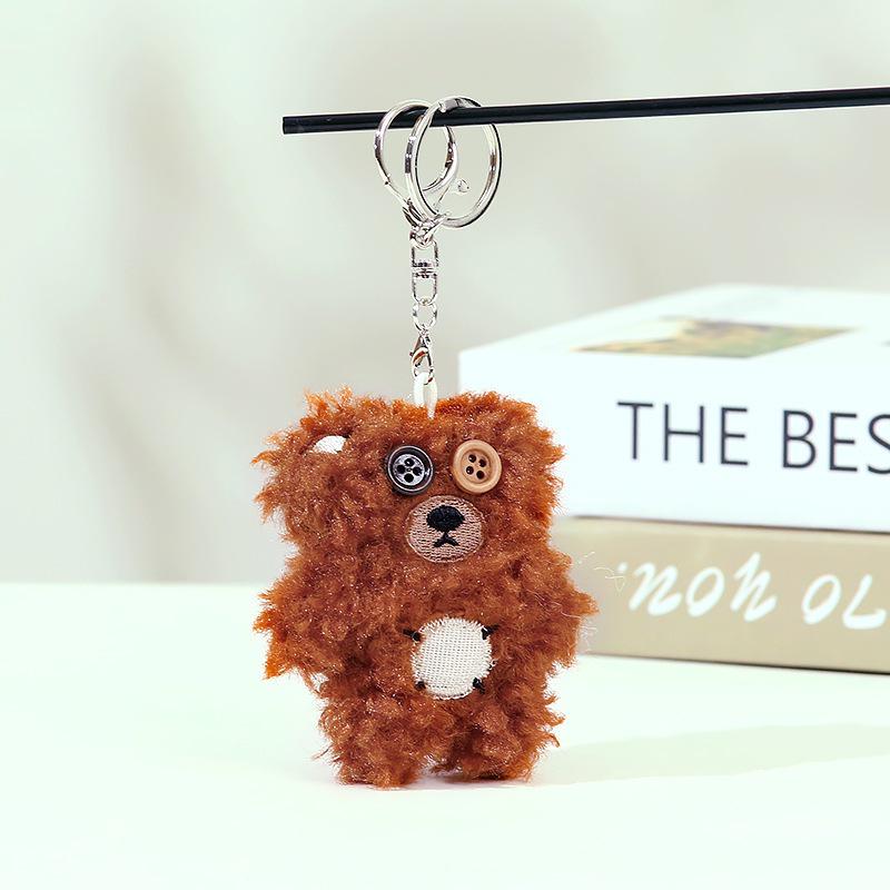 Schattige Krullende Pluche Beer Poppetje Sleutelhanger Hanger met Knoopogen