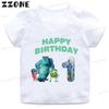 Monsters Inc University Print Cartoon Girls Clothes 1 2 3 4 5 6 7 8 9 Years Birthday Kids T shirt Baby Boys Children T-Shirt