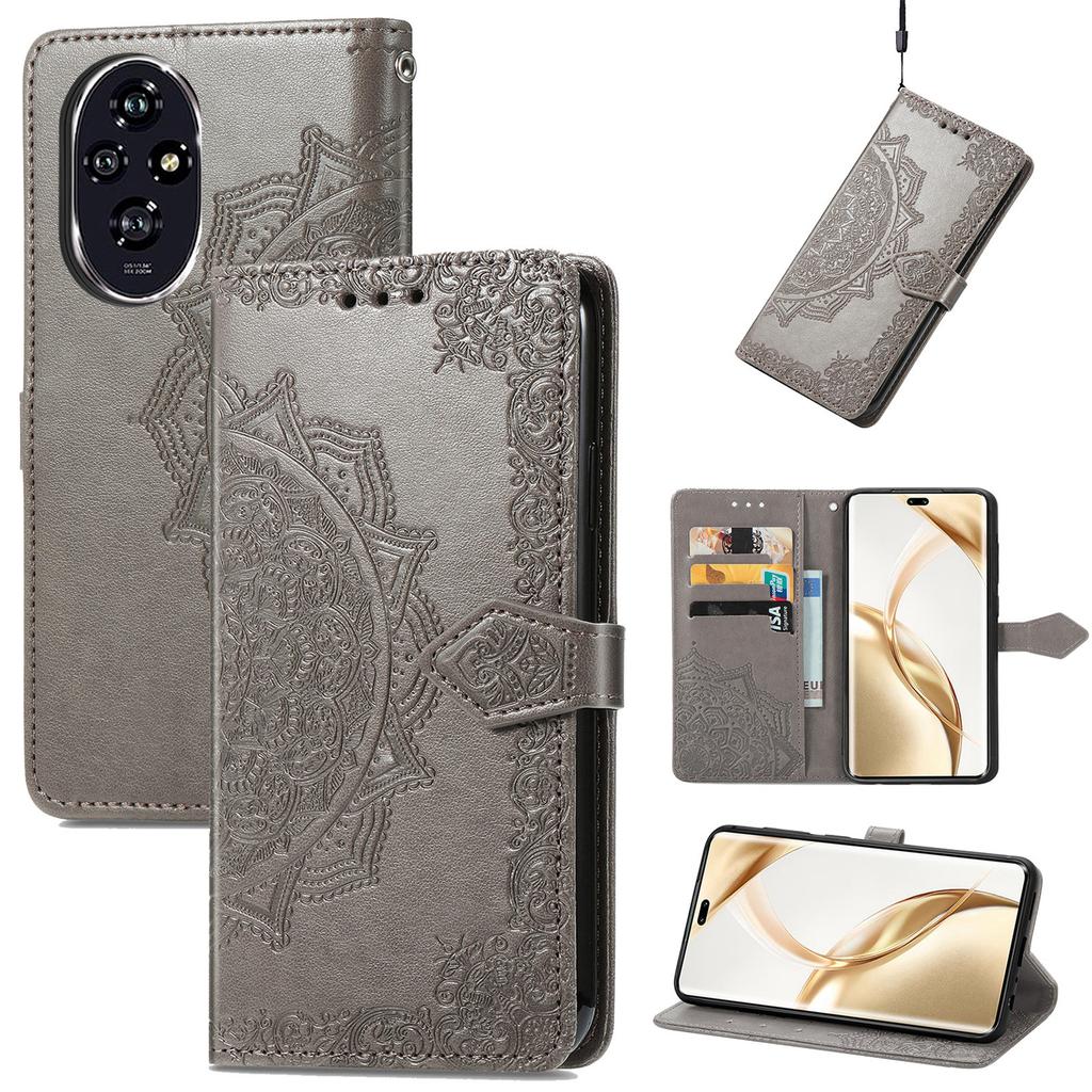 For Honor 200 Pro 5G Case Embossed Mandala Leather Phone Cover Magnetic Flip Wallet
