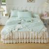 Romantic French Lace Ruffle Bed Skirt Ice Silk Cool Mattress Cover With Summer Quilt Pillowcases