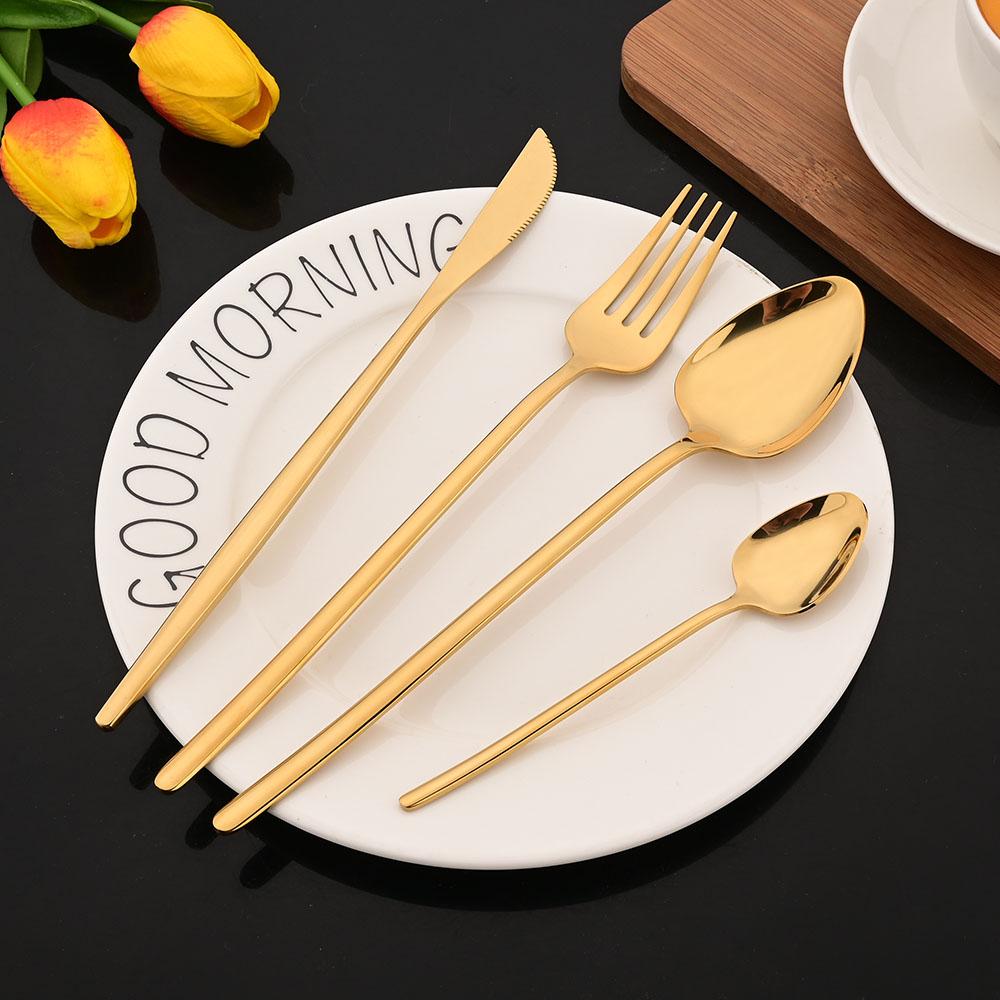 4Pcs Cutlery Set Black Gold Dinnerware Stainless Steel Silverware Knife Fork Spoon Tableware Flatware Set Kitchen Accessories