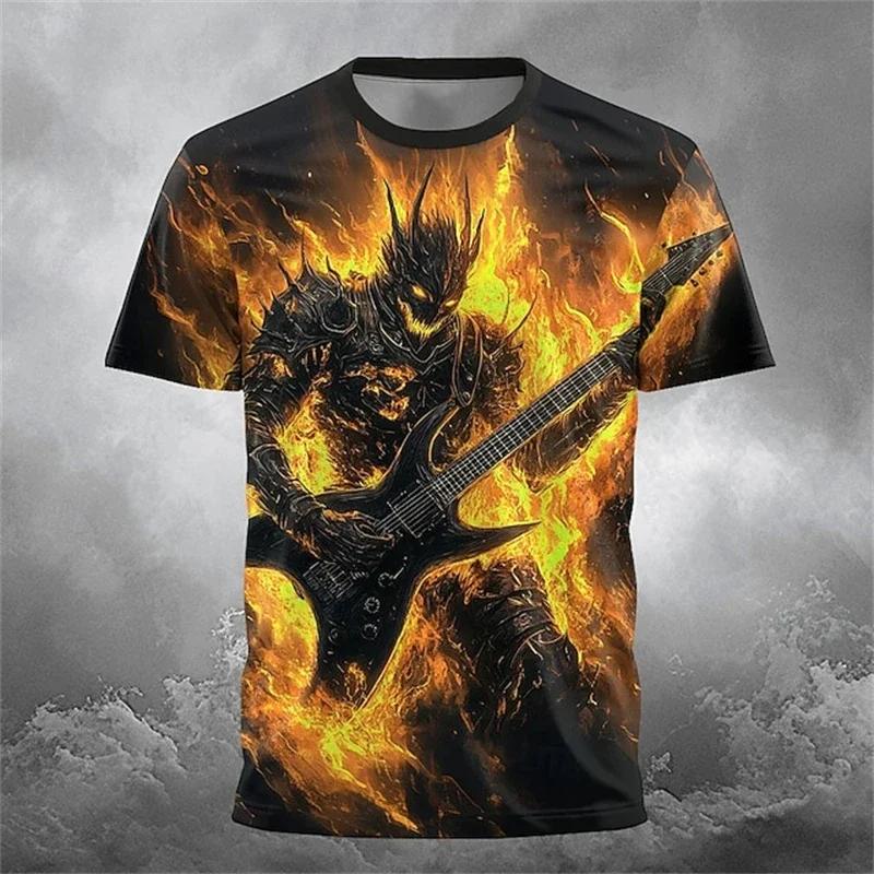 New Fun T-shirt Men's Summer Round-neck T-shirt Outdoor Loose and Casual Short-sleeved Retro Men's Scary Ghost Face T-shirt tops