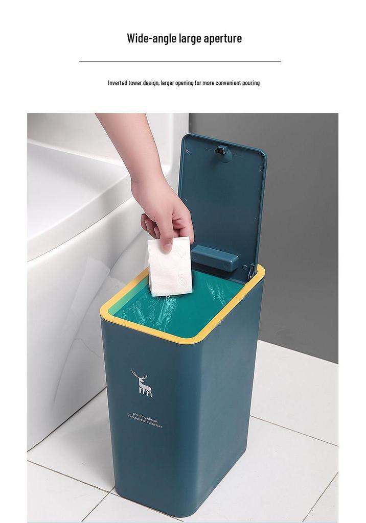 High-Capacity Press-Open Trash Can with Lid for Kitchen & Living Room - Stylish & Popular
