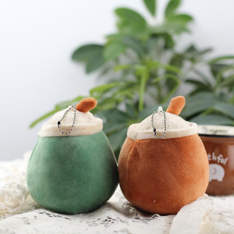 Adorable Plush Apple Fruit Milk Tea Cup Keychain Soft Short Plush Toy Gift